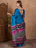 Blue Semi Modal Saree With Blouse Piece - EZBER