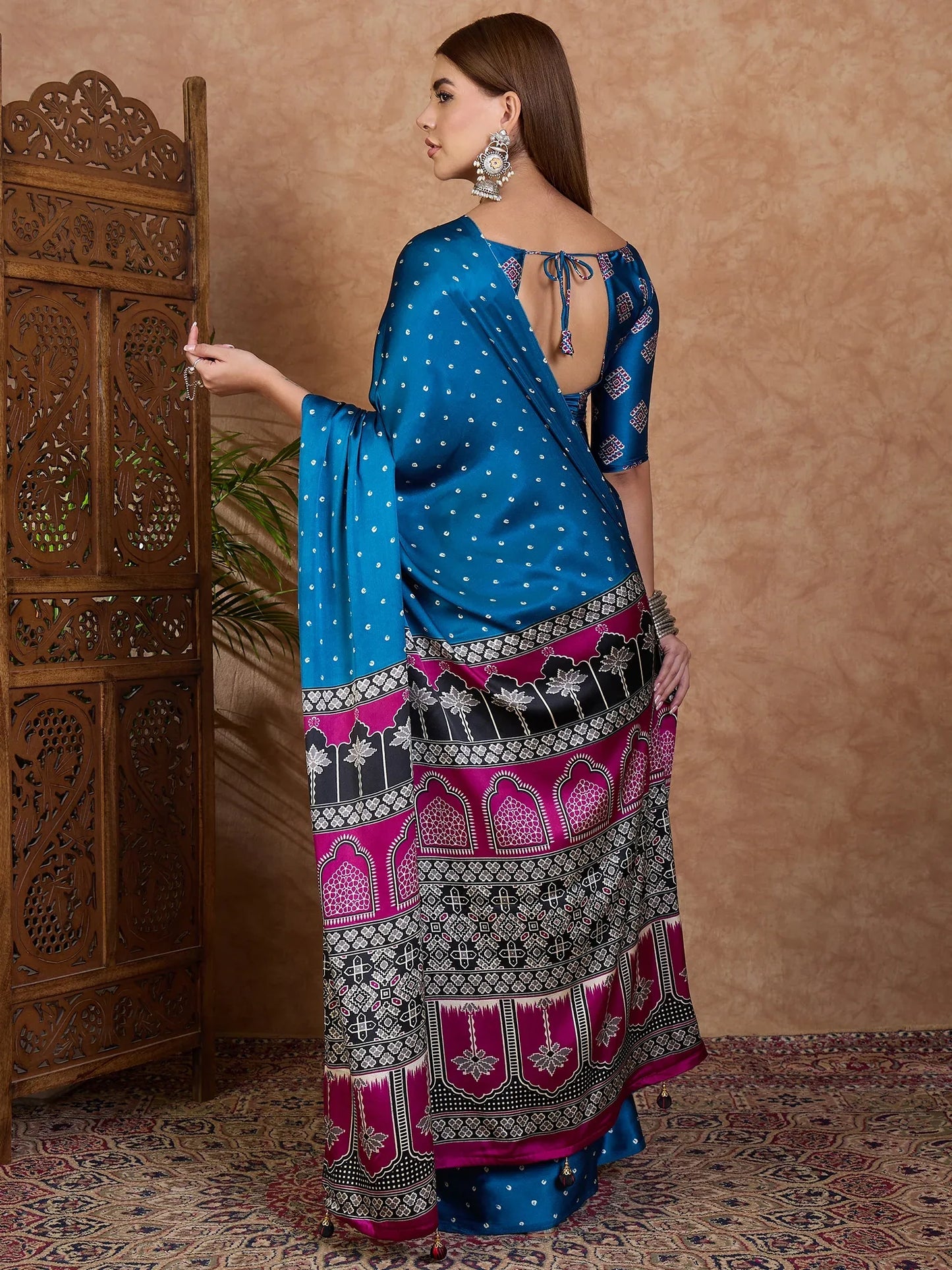 Blue Semi Modal Saree With Blouse Piece - EZBER
