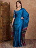 Blue Semi Modal Saree With Blouse Piece - EZBER
