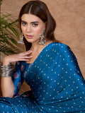 Blue Semi Modal Saree With Blouse Piece - EZBER