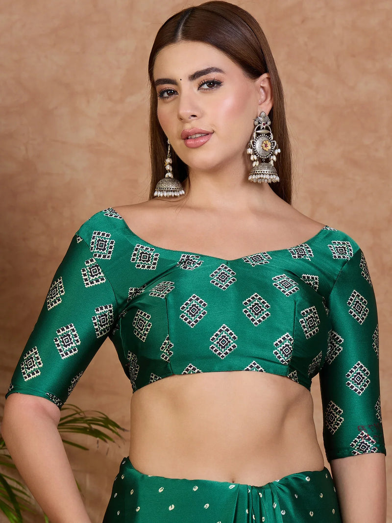 Green Semi Modal Saree With Blouse Piece - EZBER