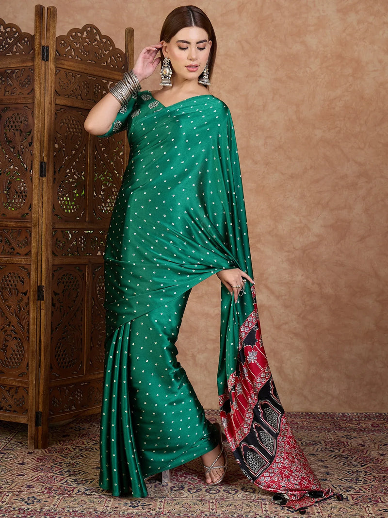 Green Semi Modal Saree With Blouse Piece - EZBER