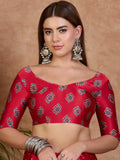 Red Semi Modal Saree With Blouse Piece - EZBER