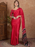 Red Semi Modal Saree With Blouse Piece - EZBER