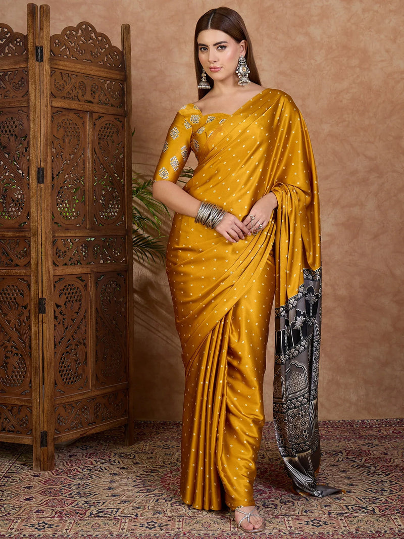 Yellow Semi Modal Saree With Blouse Piece - EZBER
