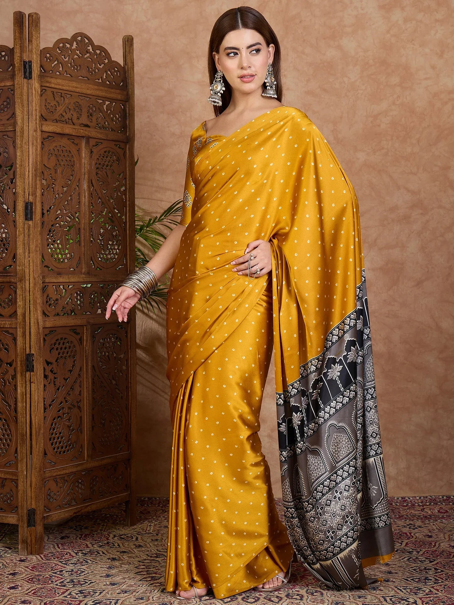 Yellow Semi Modal Saree With Blouse Piece - EZBER