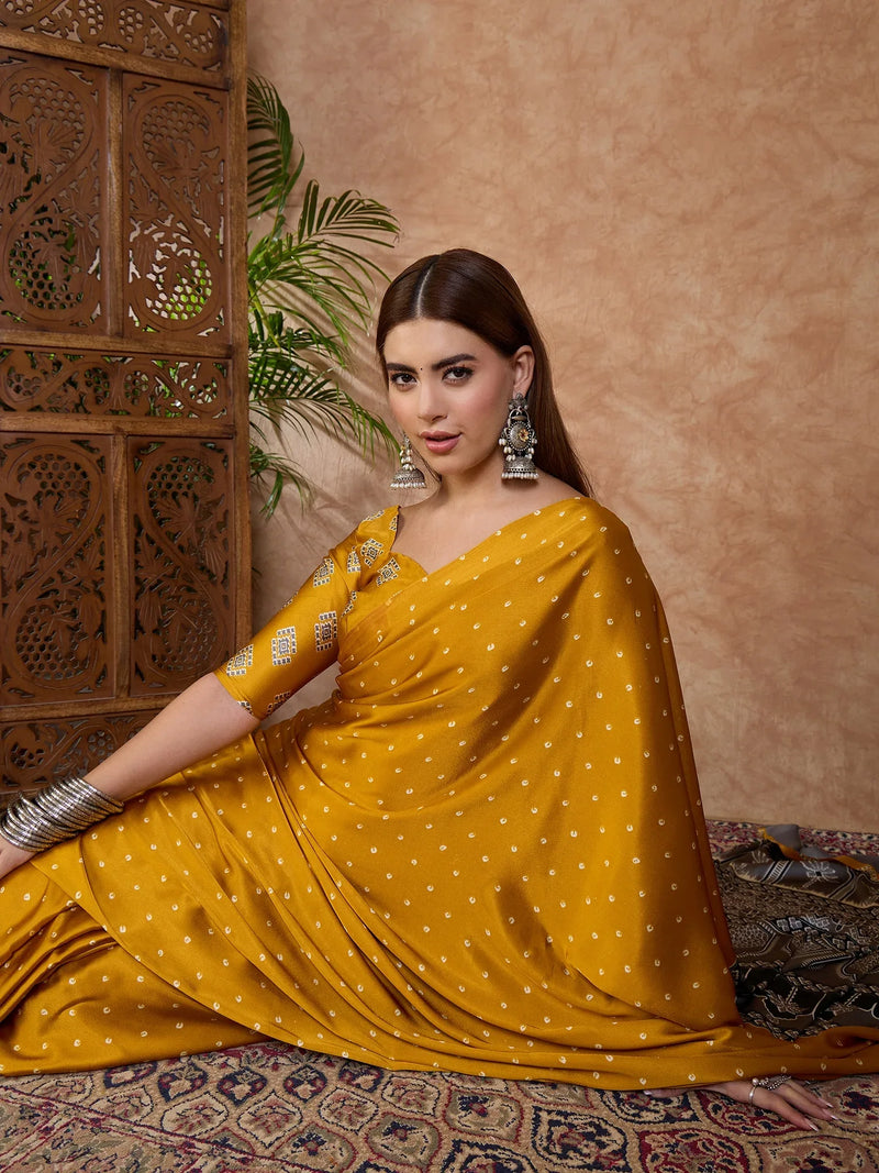 Yellow Semi Modal Saree With Blouse Piece - EZBER