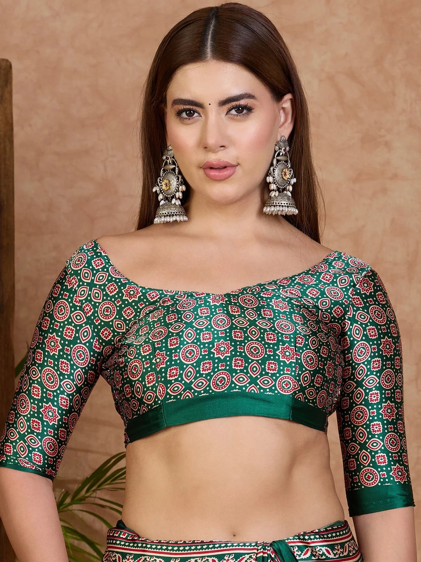 Green Semi Modal Saree With Blouse Piece - EZBER