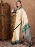Green Semi Modal Saree With Blouse Piece - EZBER
