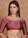 Red Semi Modal Saree With Blouse Piece - EZBER