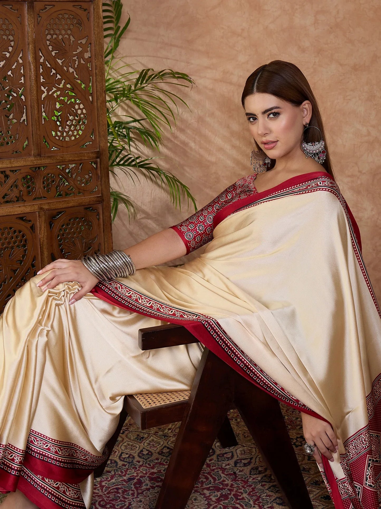 Red Semi Modal Saree With Blouse Piece - EZBER