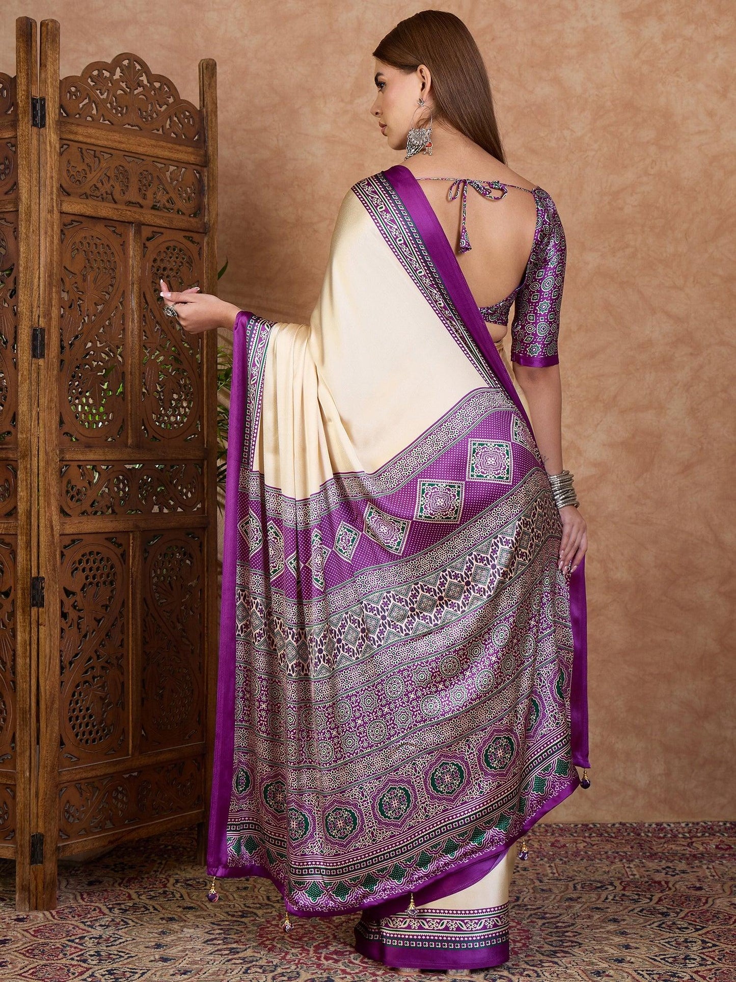 Purple Semi Modal Saree With Blouse Piece - EZBER
