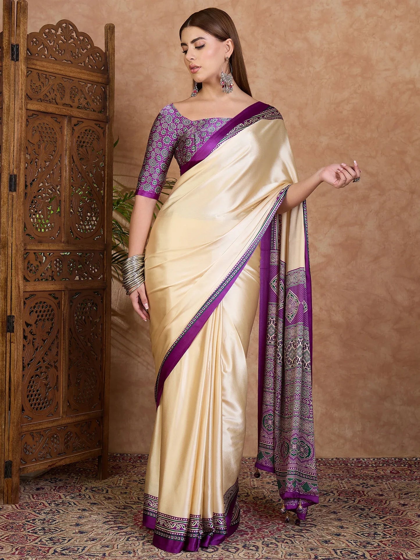 Purple Semi Modal Saree With Blouse Piece - EZBER