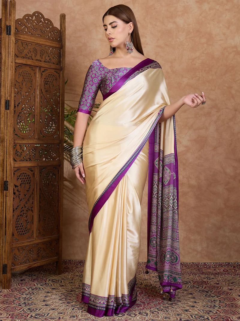 Purple Semi Modal Saree With Blouse Piece - EZBER