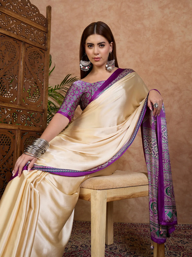 Purple Semi Modal Saree With Blouse Piece - EZBER