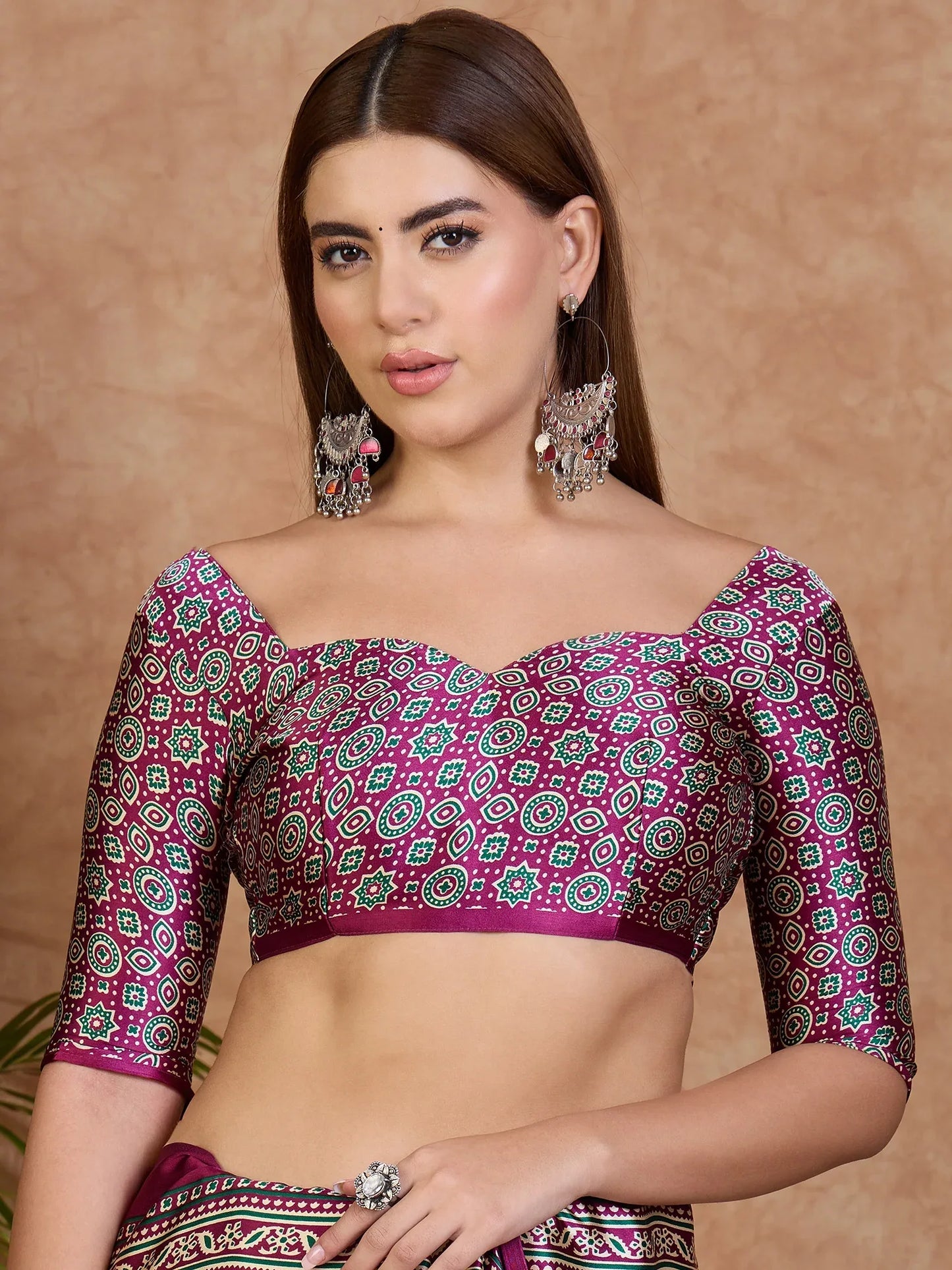 Wine Semi Modal Saree With Blouse Piece - EZBER