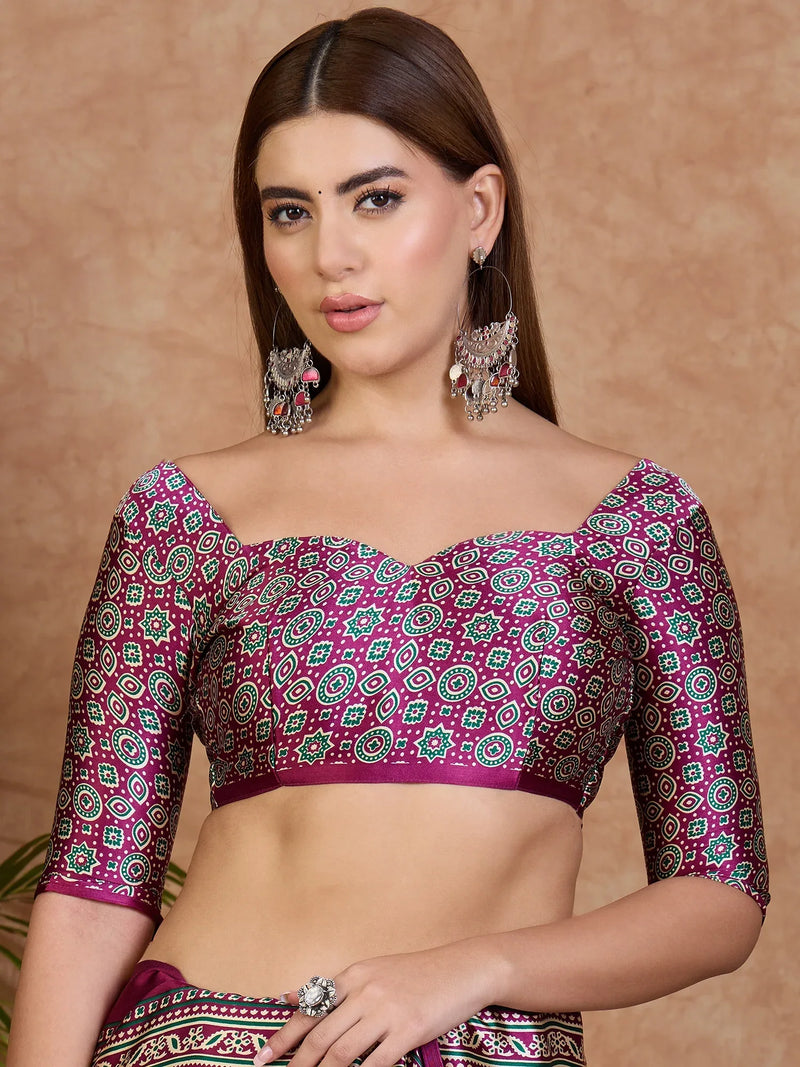 Wine Semi Modal Saree With Blouse Piece - EZBER