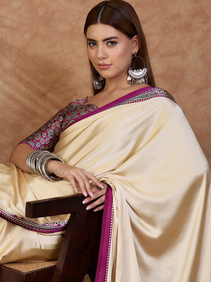 Wine Semi Modal Saree With Blouse Piece - EZBER