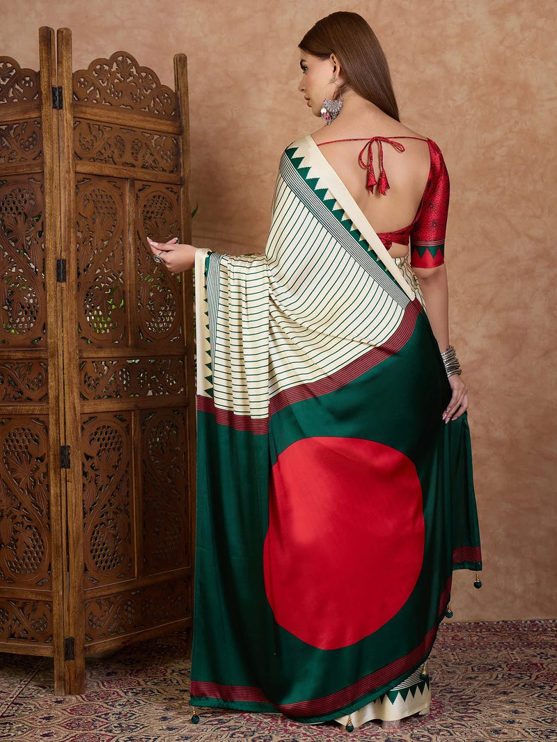 Green Semi Modal Saree With Blouse Piece - EZBER