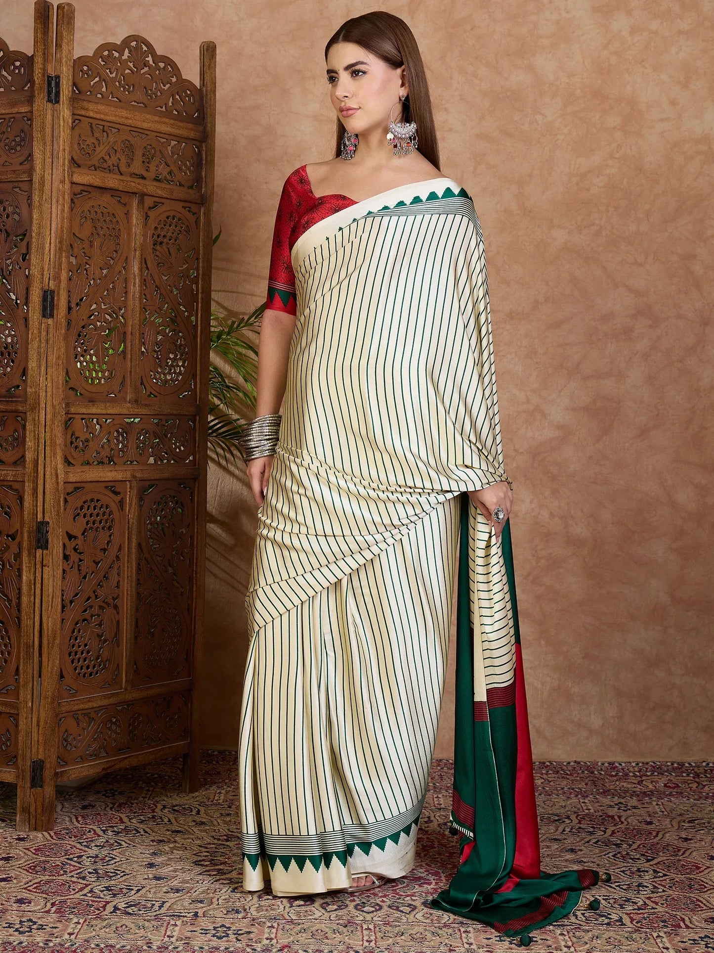 Green Semi Modal Saree With Blouse Piece - EZBER