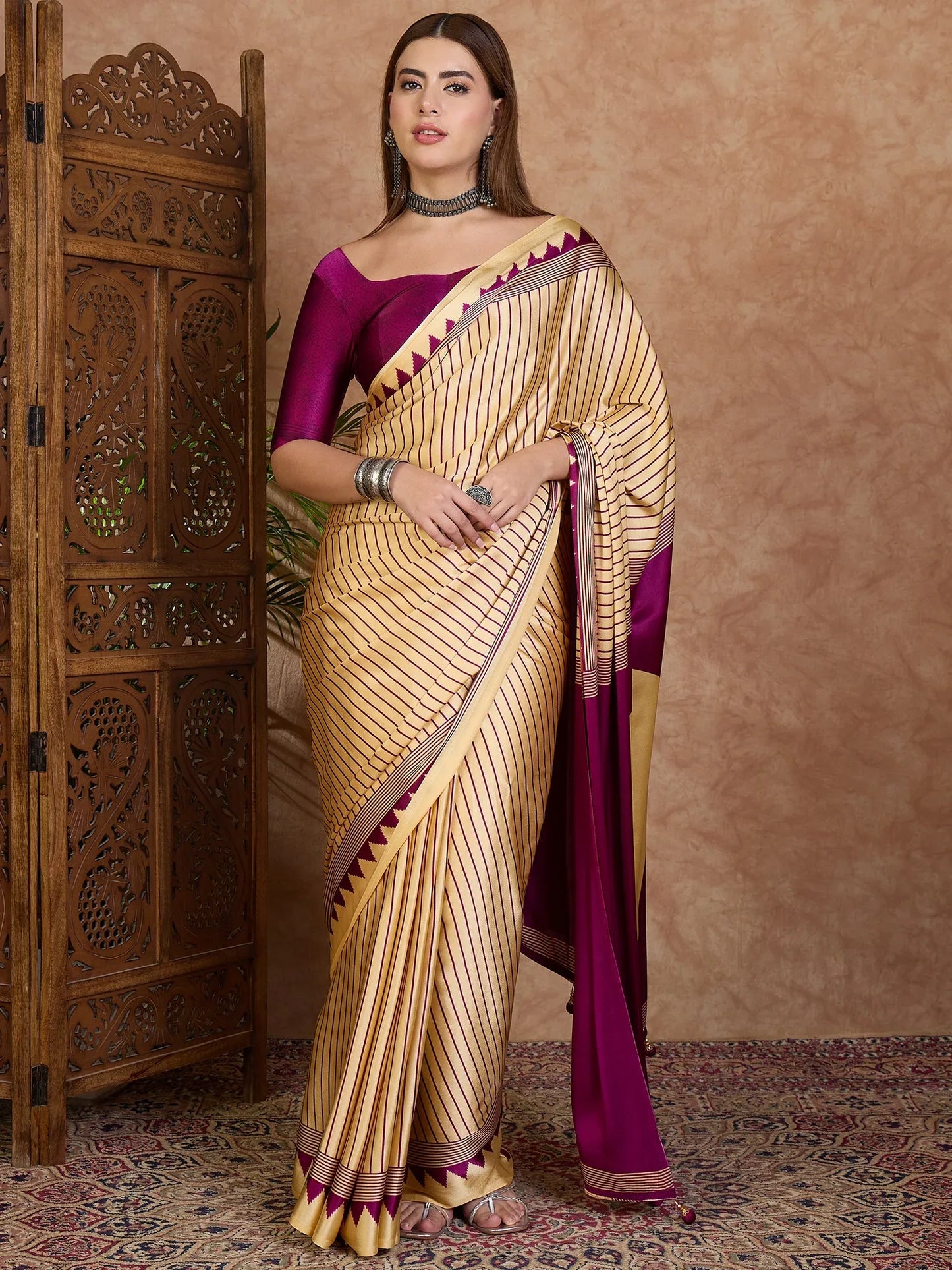 Yellow Semi Modal Saree With Blouse Piece - EZBER