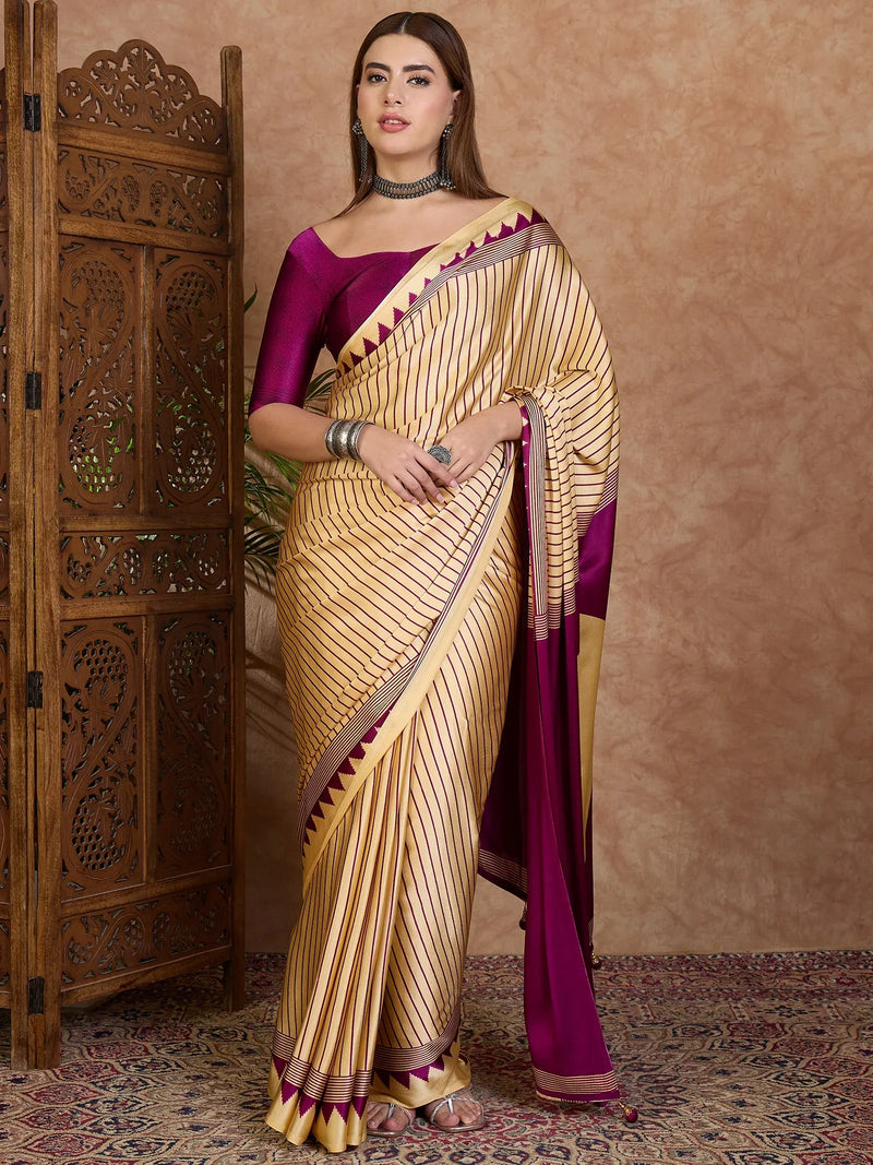 Yellow Semi Modal Saree With Blouse Piece - EZBER