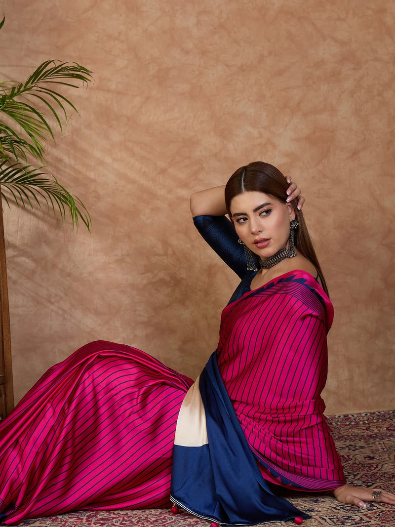 Black Semi Modal Saree With Blouse Piece - EZBER