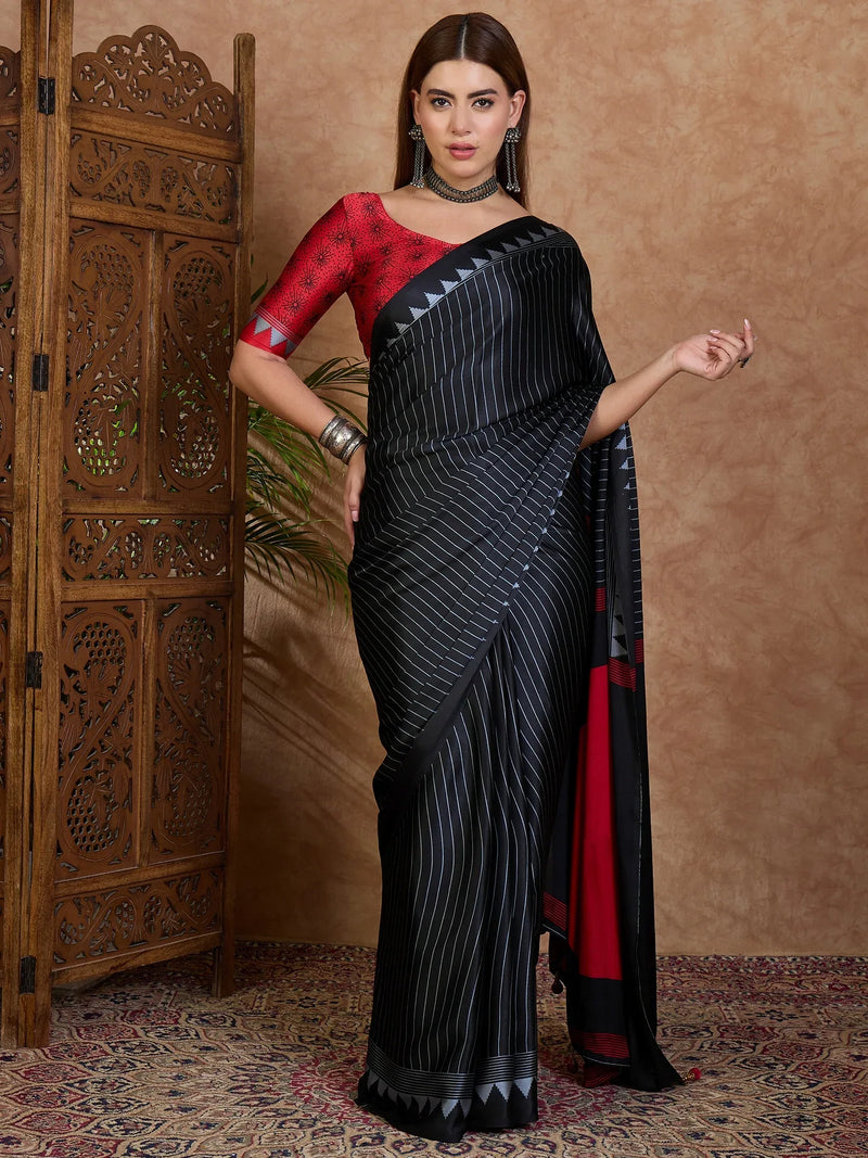 Red Semi Modal Saree With Blouse Piece - EZBER