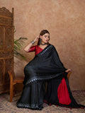 Red Semi Modal Saree With Blouse Piece - EZBER