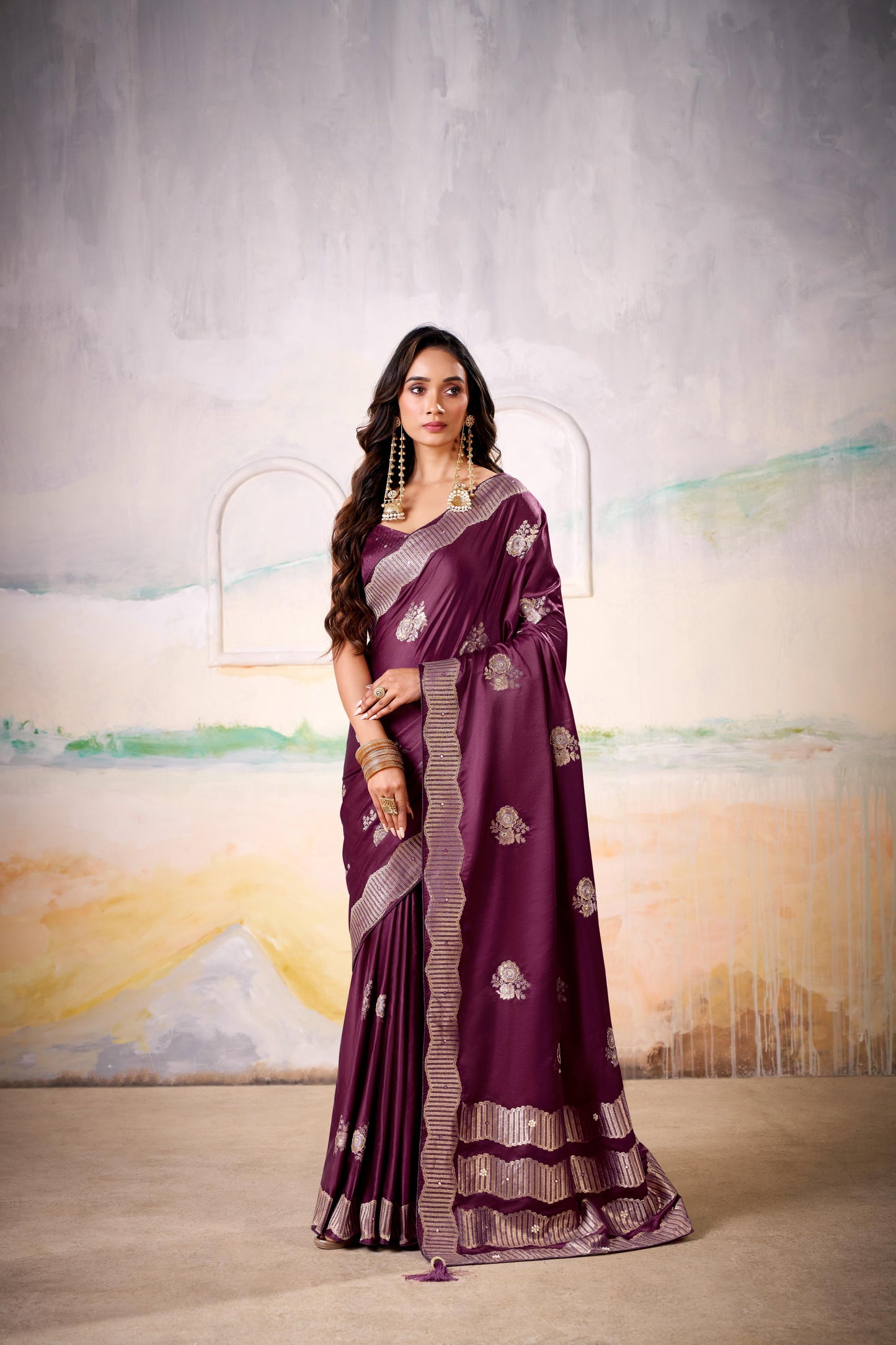 Satin Tissue Woven Design Jacquard Work Handloom  Saree With Blouse Piece