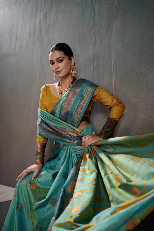 Soft Silk Chitt Pallue With Contrast Blouse Weaving Saree - EZBER