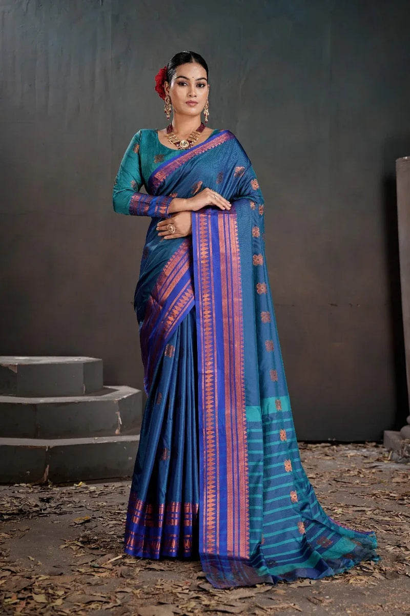 Soft Silk Chitt Pallue With Contrast Blouse Weaving Saree - EZBER