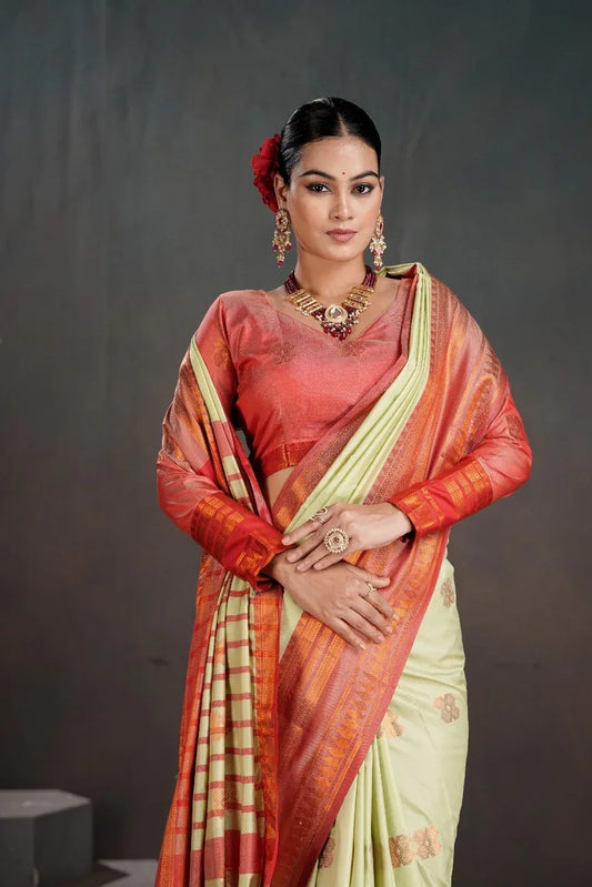 Soft Silk Chitt Pallue With Contrast Blouse Weaving Saree - EZBER