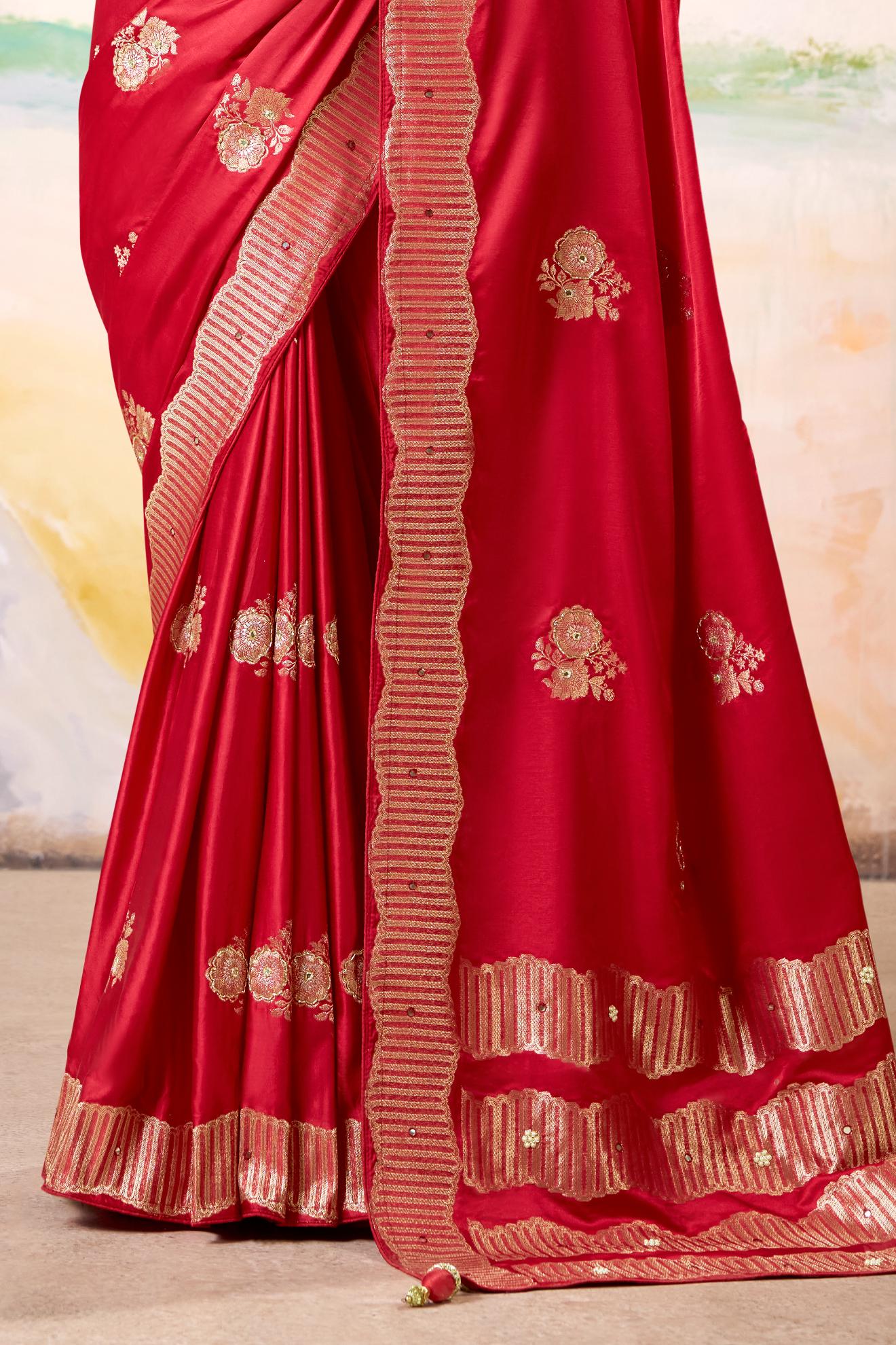 Satin Tissue Woven Design Jacquard Work Handloom  Saree With Blouse Piece