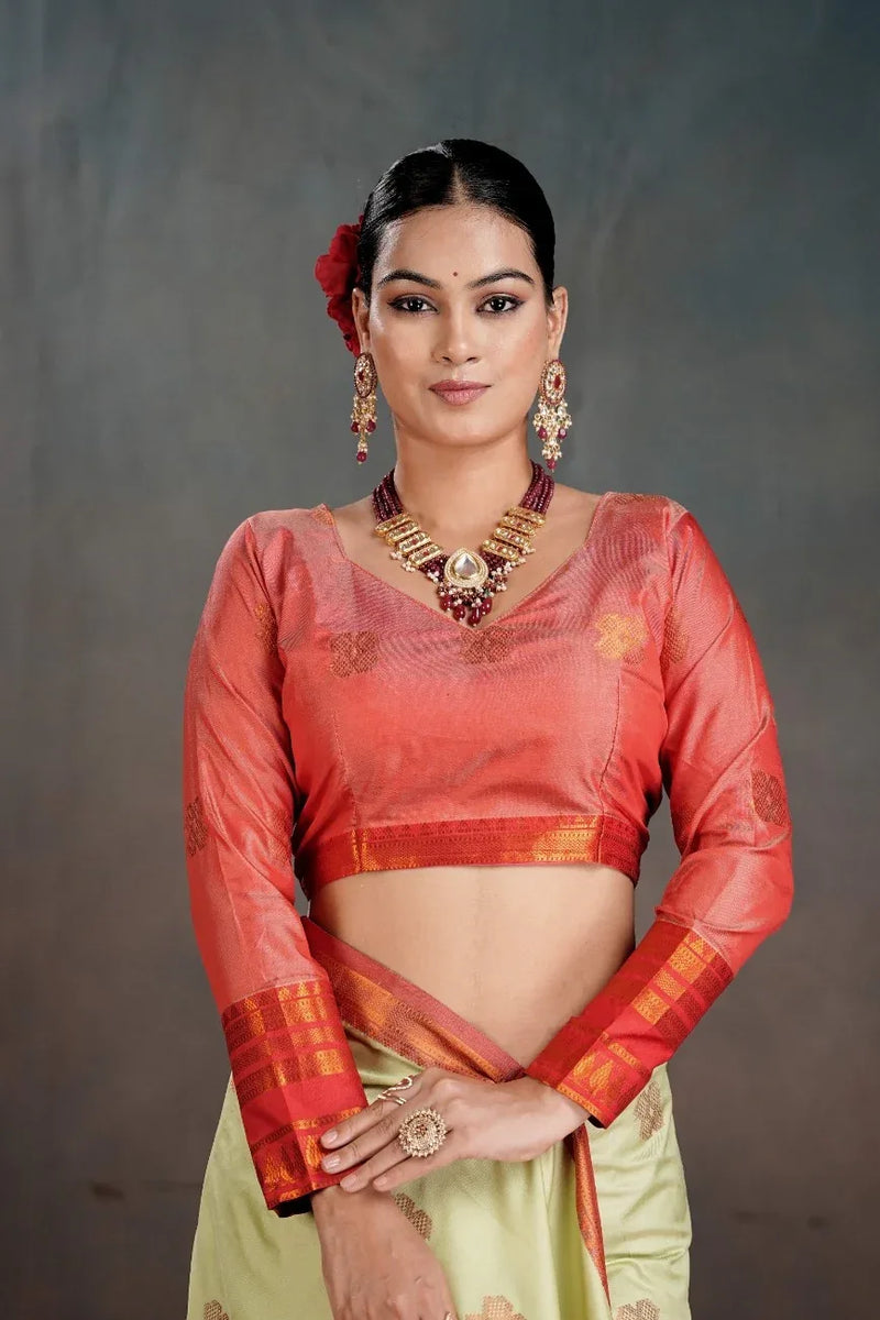 Soft Silk Chitt Pallue With Contrast Blouse Weaving Saree - EZBER