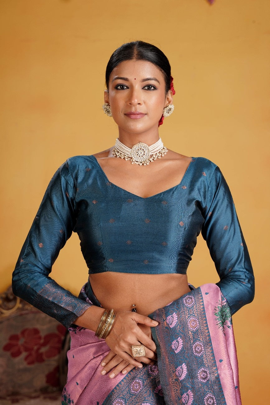 Kanjeevaram Silk Rich Pallue With Contrast Blouse Weaving Silk Saree