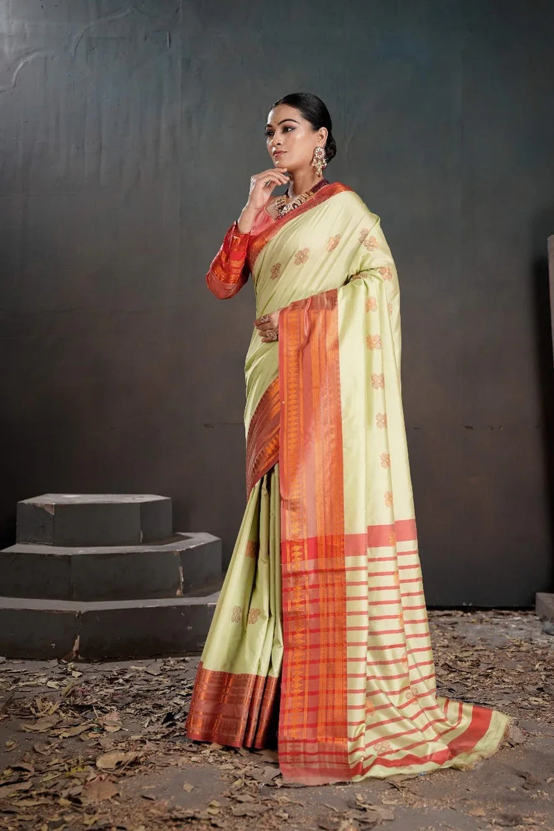 Soft Silk Chitt Pallue With Contrast Blouse Weaving Saree - EZBER