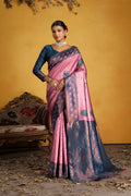 Kanjeevaram Silk Rich Pallue With Contrast Blouse Weaving Silk Saree - EZBER