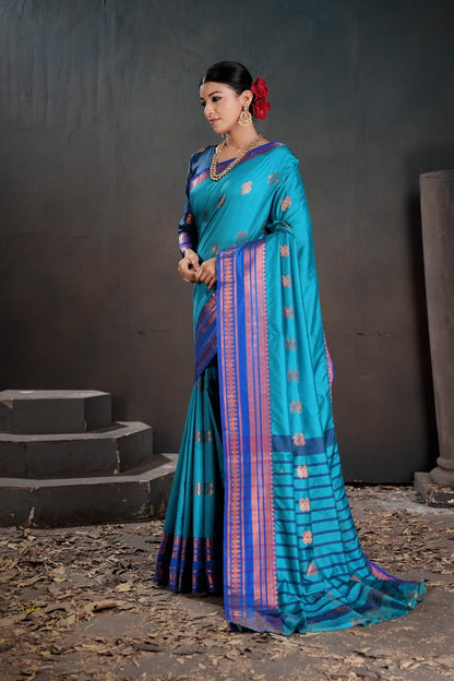 Soft Silk Chitt Pallue With Contrast Blouse Weaving Saree