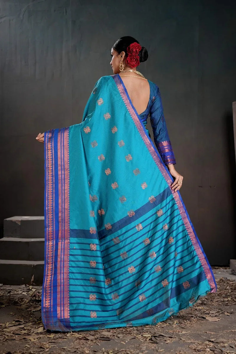 Soft Silk Chitt Pallue With Contrast Blouse Weaving Saree - EZBER