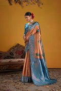 Kanjeevaram Silk Rich Pallue With Contrast Blouse Weaving Silk Saree - EZBER