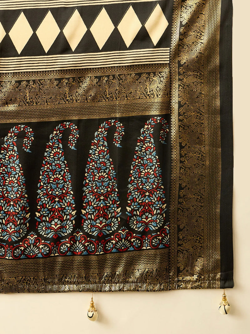 Cream Semi Modal Saree With Blouse Piece - EZBER