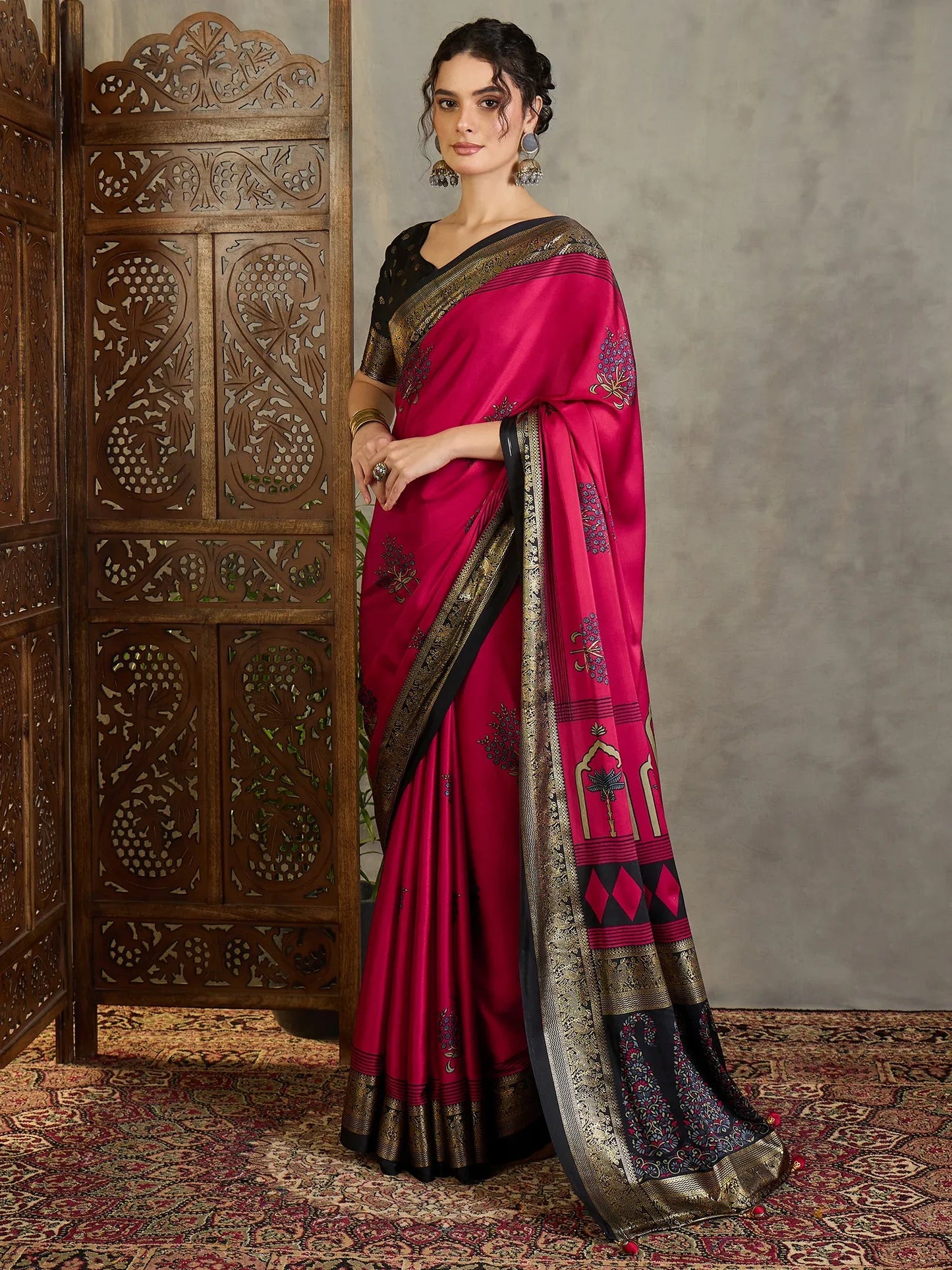 Red Semi Modal Saree With Blouse Piece - EZBER