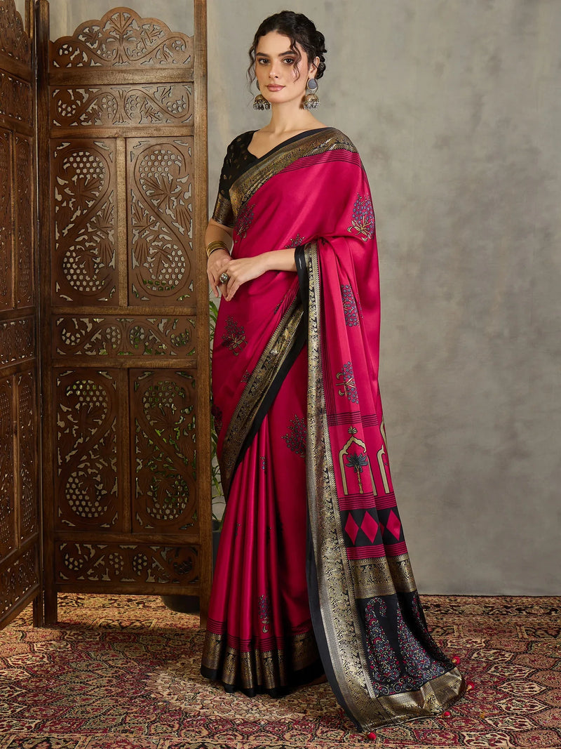 Red Semi Modal Saree With Blouse Piece - EZBER