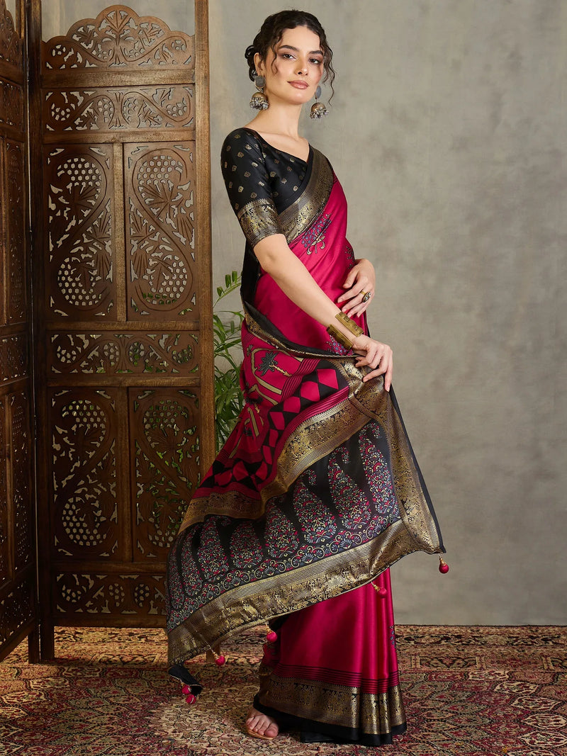 Red Semi Modal Saree With Blouse Piece - EZBER