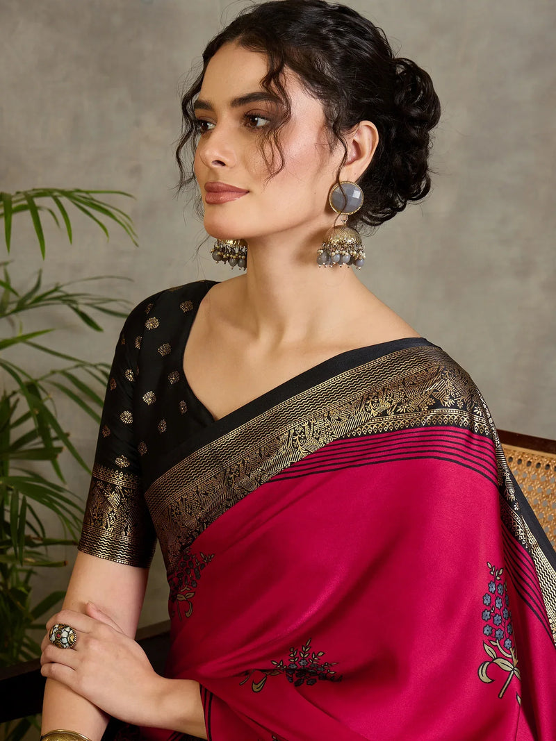 Red Semi Modal Saree With Blouse Piece - EZBER