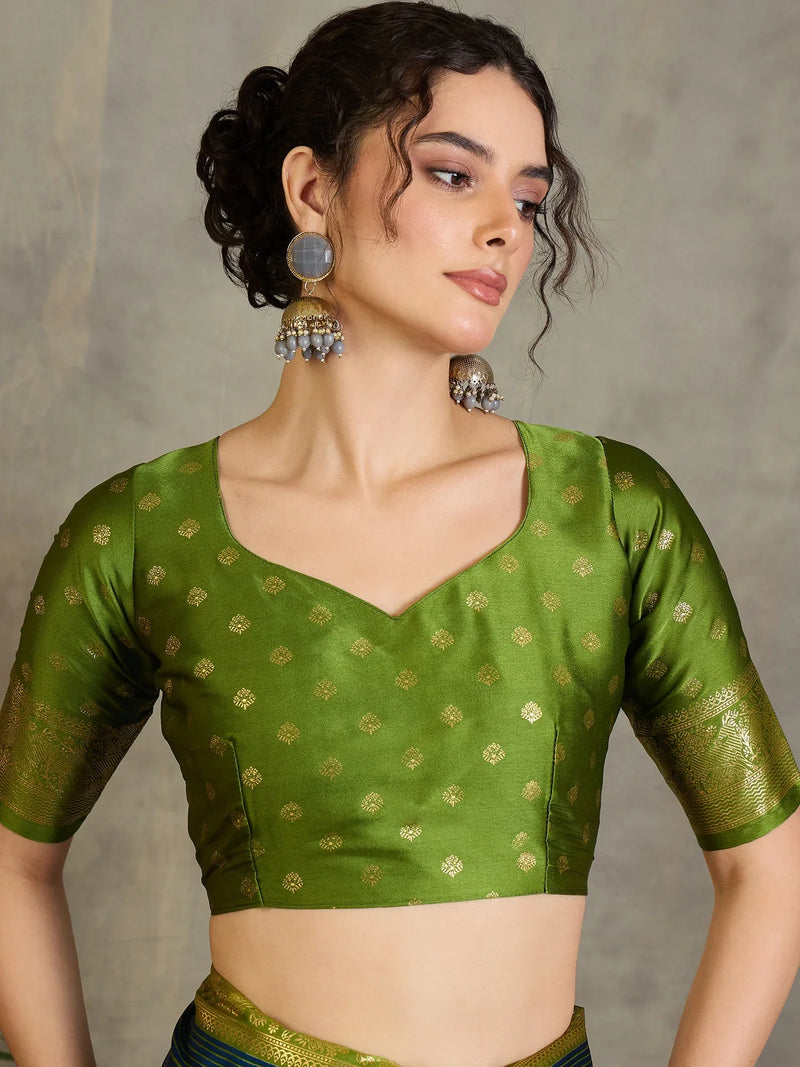 Blue Semi Modal Saree With Blouse Piece - EZBER