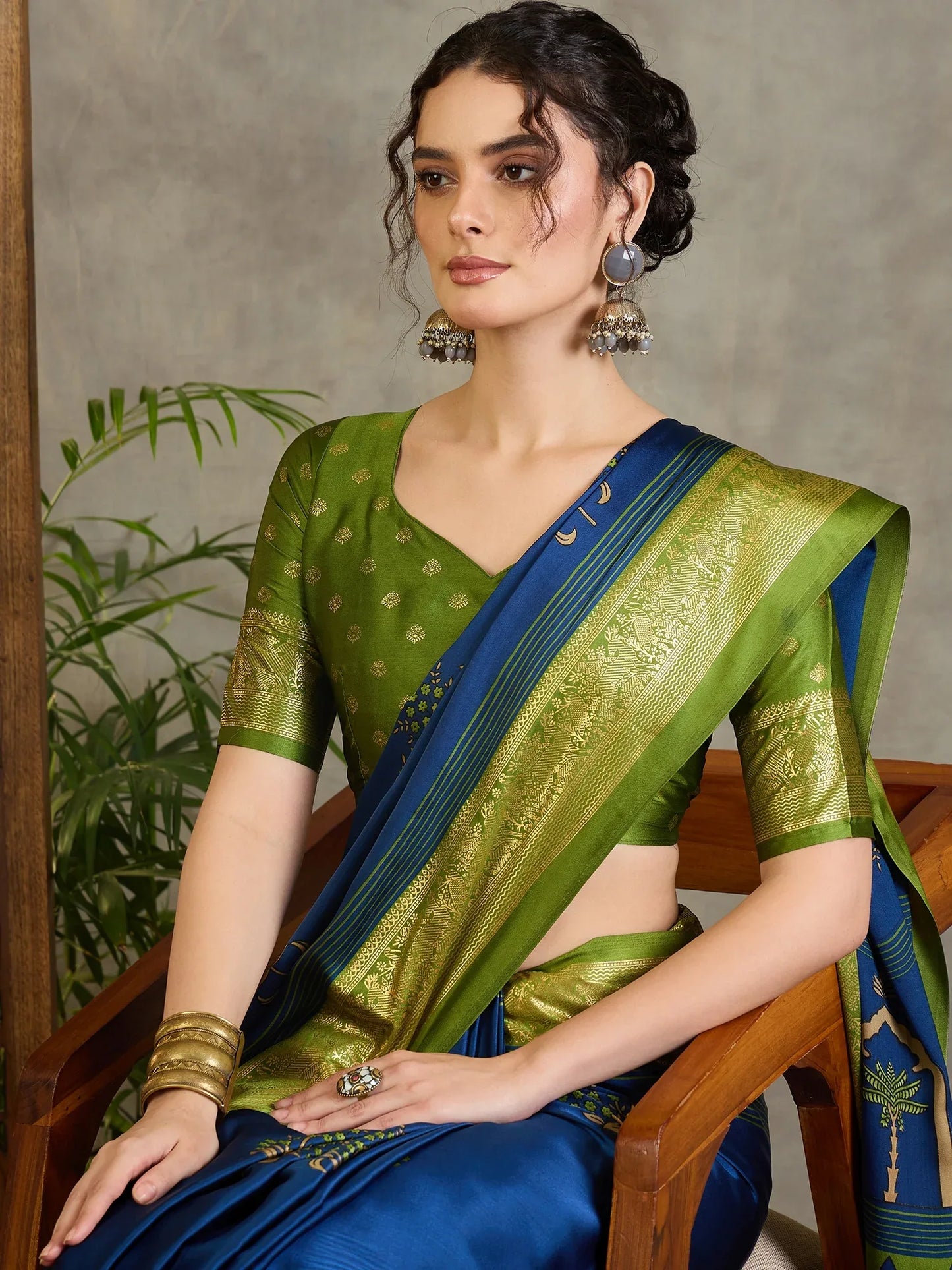 Blue Semi Modal Saree With Blouse Piece - EZBER