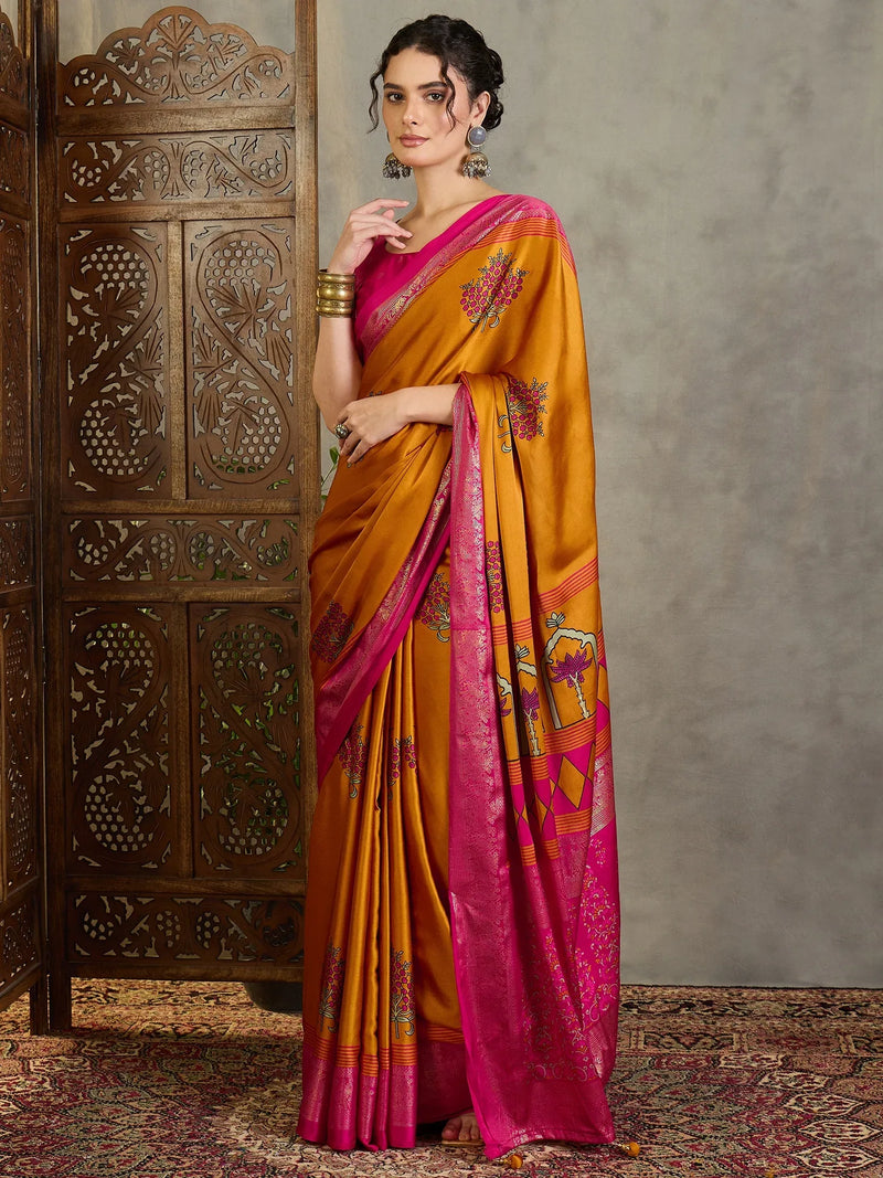 Yellow Semi Modal Saree With Blouse Piece - EZBER