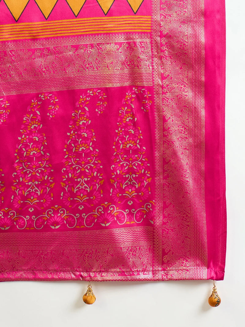 Yellow Semi Modal Saree With Blouse Piece - EZBER